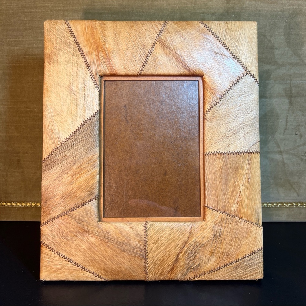 PALECEK Philippines Handmade Natural Grass Leaf Glass Photo Frame 5”x7”